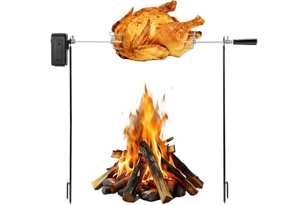 Limited Time Deal: Rotating Rotisserie Grill Kit, Electric Dual Post Open Fire Spit | Rotisserie Grill System Cordless Battery Motor,with Spit Rod,for Outdoor Campfire Grilling,20LBS Capacity by QPMR