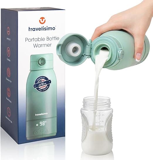 Limited Time Deal: TRAVELISIMO Portable Bottle Warmer for Travel, Dual Heating Modes, Water & Breast Milk Warmer, Baby Bottle Warmer, Fast Heating & Long Battery Life, 17 Ounces Large Capacity, Calentador de Biberones
