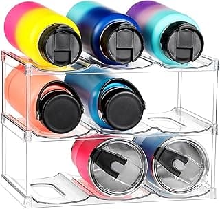Pregnancy Hack: LARGER Compartment - Stackable Water Bottle Organizer Holder - for Stanley & Others' Large Tumbler - Clear Wine Rack, Cup Bottle Holder for Cabinet Home Countertop Fridge Pantry Shelf, 3 Tier Hold 9