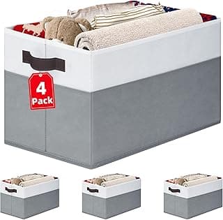 We Are Obsessed With This: 4 Pack Large Closet Storage Baskets Bins for Shelves | Fabric Closet Organizers and Storage with Handles Home Organization | Decorative Collapsible Baskets for Organizing Clothes Toy Nursery 14"x10"